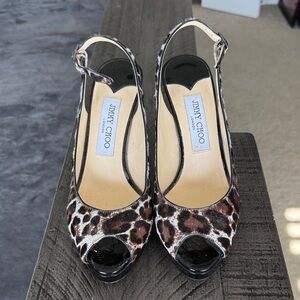 Jimmy Choo Black and Brown Leopard Heels